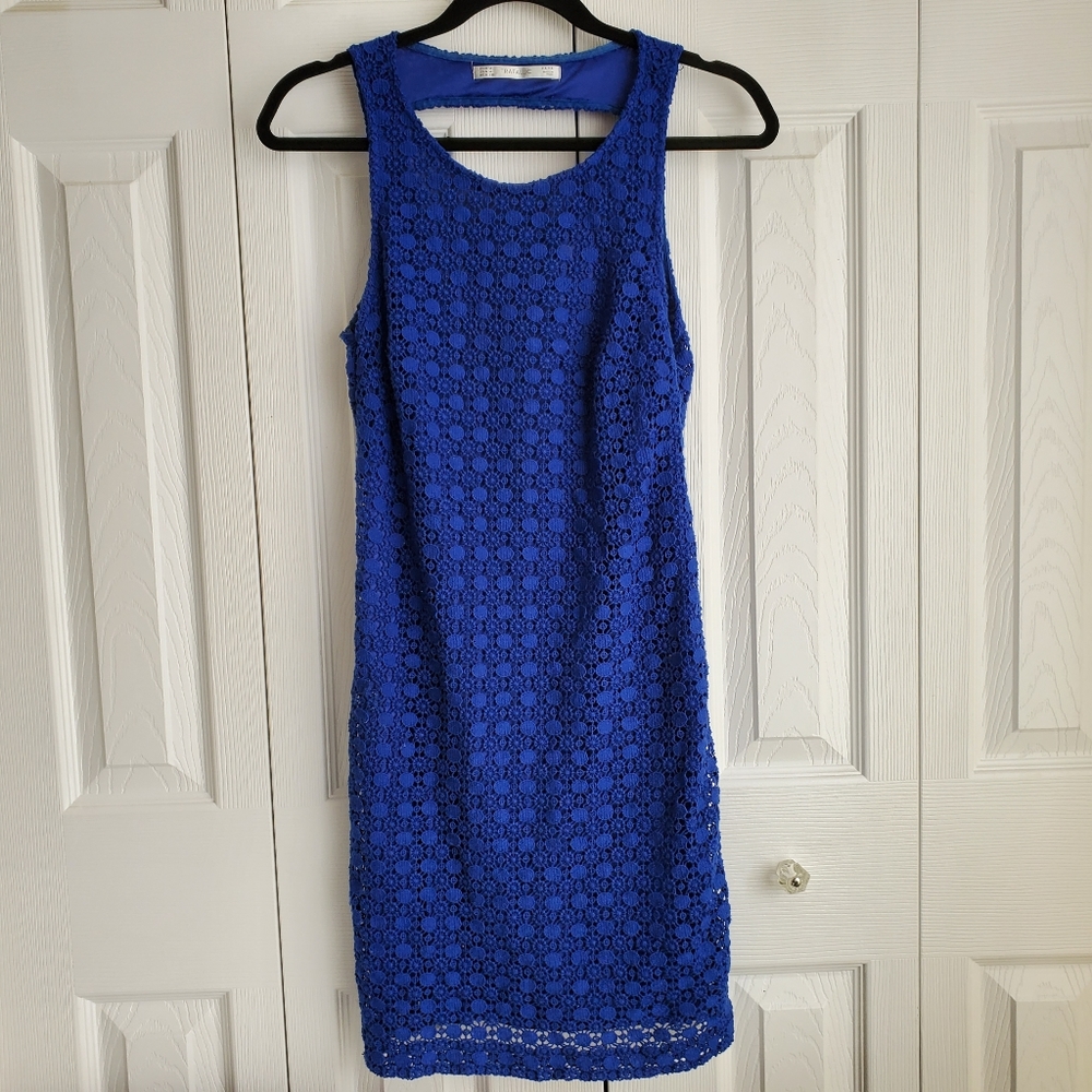 Zara Trafaluc Blue Lace Sleeveless Open Back Dress